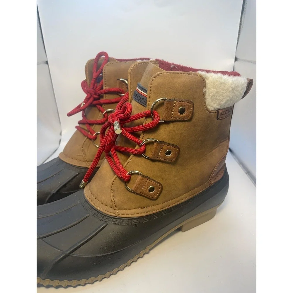 Tommy Hilfiger‎ - Women's TWROZA3-SS Duck Boots Size 10m Brown Red Blue VGC